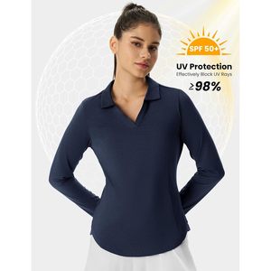 Rdruko <b>Women's</b> Long Sleeve Golf <b>Polo</b> <b>Shirt</b> V-Neck UPF 50+ Sun Protection Moisture Wicking Regular Fit - Product Image 4