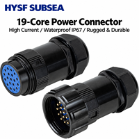 Connecteur en ligne HYSF-SUBSEA à 19 broches mâle, boîtier en aluminium, broches en laiton plaqué or (préinstallées), M40 19-28mm DIN SM-19MV