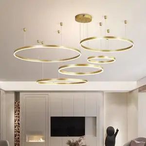 Chinese Fancy Lamp Lustre Ring Pendant Lights Modern Big Art Deco Silver High Ceiling Chandelier Hanging Lights For Living Room