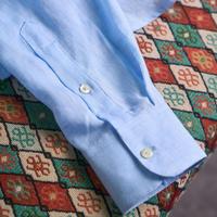 Kemeja Pria Lengan Panjang Slim Fit Trendy Musim Panas Bahan Linen Italia Vintage Inggris, Bernapas, Kasual, Kerah Kancing, Pewarnaan Polos