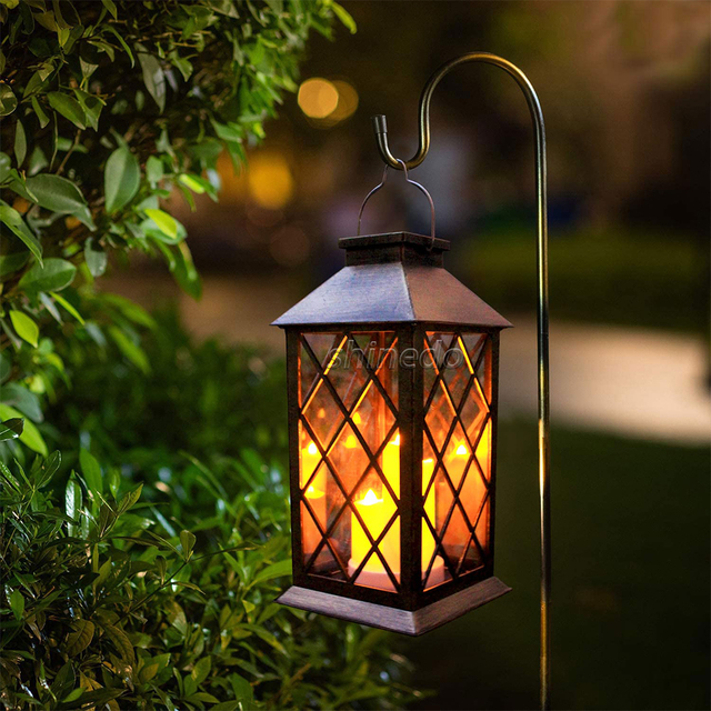 Solar Lantern Hanging Garden Outdoor Light Flickering Flameless Waterproof LED Candle Lamp Solar Wall Light for Table Patio Lawn