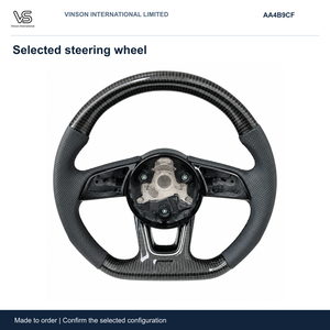 Volant en fibre de carbone pour Audi A4 B9, poignées en cuir perforé, garniture noire argentée AA4B9CF - Product Image 1