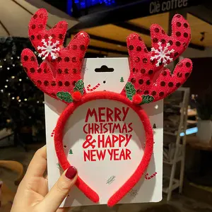 Sombreros de Navidad Cuerno de ciervo brillante Diadema para niños Banda para el cabello Accesorios de joyería para el cabello de Papá Noel