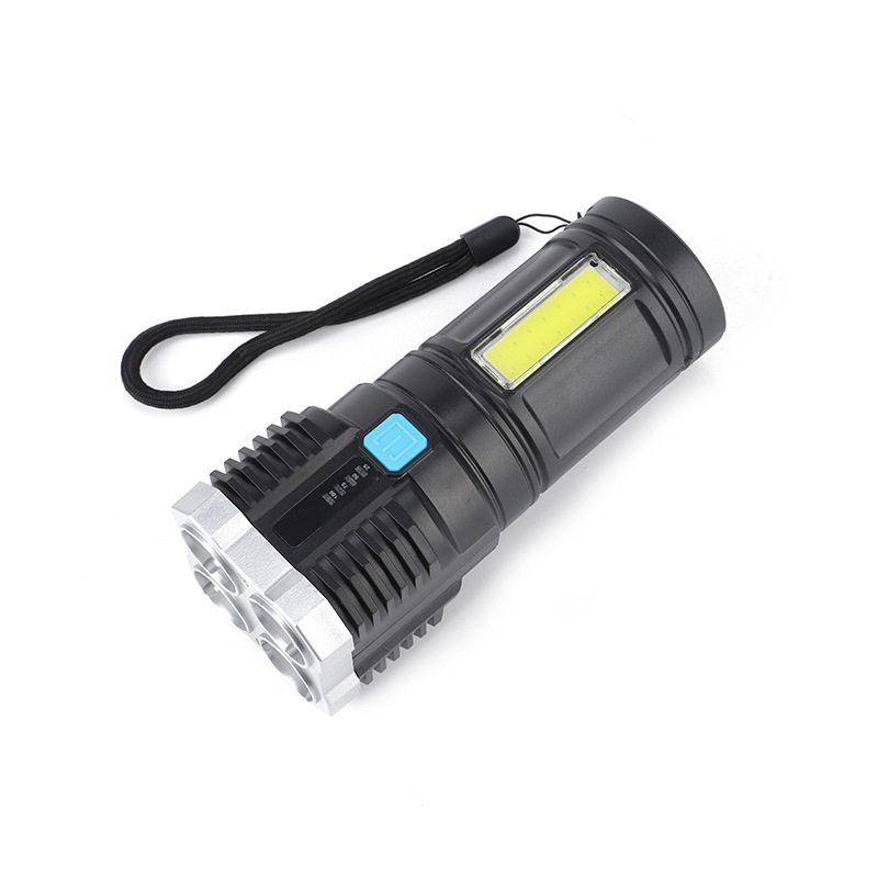 Portable 4-LED UV Flashlight 1000 Lumens DC 6V USB Rechargeable 4 Lighting Modes ABS Plastic IP65 Rating Tactical COB Camping