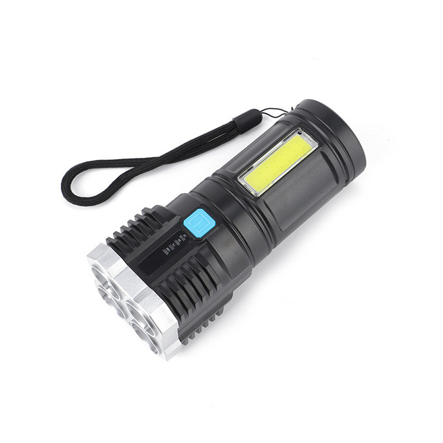 Portable 4-LED UV Flashlight 1000 Lumens DC 6V USB Rechargeable 4 Lighting Modes ABS Plastic IP65 Rating Tactical COB Camping