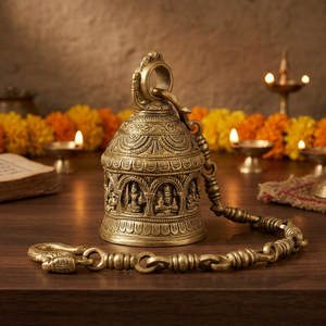 Campana de pared tradicional de latón Lakshmi Laxmi con cadena para las festividades de Diwali, suministro a granel - Product Image 4
