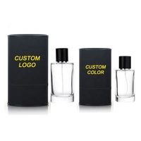 Flacon de parfum en verre transparent cylindrique de haute qualité, vide, 50 ml, 100 ml, avec boîte cadeau et vaporisateur à pompe