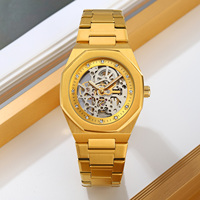 Montre automatique squelette SKMEI M034 pour homme, bracelet en acier inoxydable, aiguilles lumineuses, montre-bracelet mécanique professionnelle, vente en gros