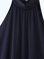 Robe midi décontractée et élégante pour femme, nouvelle collection 2026, avec décoration laminée et col suspendu, style rétro chic sans manches.