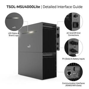 Système de stockage d'énergie domestique tout-en-un <span class=keywords><strong>TSOL</strong></span>-MSU4000Lite, batterie LiFePO4 empilable 200Ah 51.2V, onduleur bidirectionnel 2-10kW, IP65 - Product Image 4