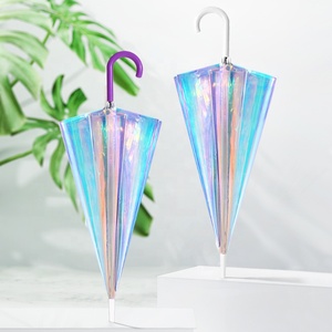 <span class=keywords><strong>Parapluie</strong></span> <span class=keywords><strong>holographique</strong></span> en plastique PVC, Transparent, irisé et de couleur, dégradé coloré, à la mode - Product Image 4