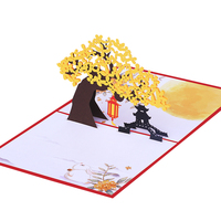 Carte de vacances chinoises imprimées en couleur en 3D Pavillon d'arbre d'osmanthus pour le festival de la mi-automne en papier