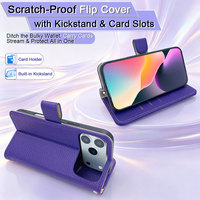 Étui portefeuille classique en cuir PU avec fermeture à pression sécurisée, porte-cartes et protection intégrale contre les chocs pour iPhone 17 Pro Max