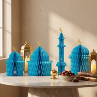 Décoration de table islamique pliable en papier écologique en forme de nid d'abeille 3D pour Ramadan Eid Mubarak, 4 pièces