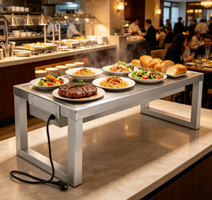 Single Tier U-Leg Stainless Steel <b>Electric</b> Heated Buffet Bridge Food Warming <b>Table</b> for Catering Service - Product Image 3