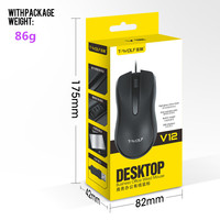 Logo Kustom V12 Gaya 3D Lebih Murah 1000dpi Mouse Optik Berkabel Hitam USB 7-Tombol Ergonomis untuk Kedua Tangan Notebook Bisnis Gaming