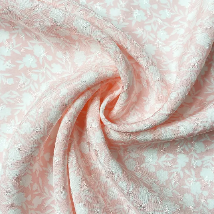 Tela jacquard tejida de viscosa y rayón con diseño de margaritas para mujer y niño, tejido de tela jacquard con diseño floral en color rosa claro