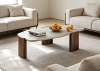 Table basse minimaliste en noyer et travertin naturel pour hôtel, villa, appartement, salon, salle de séjour, maison, table à thé