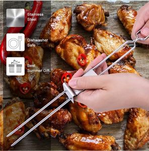 BBQ Grill tenedor al aire libre portátil tenedor pincho parrilla aguja parrilla tenedor Etiqueta de acero inoxidable - Product Image 6