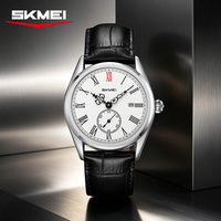 Jam Tangan Pria SKMEI 9402 Fungsional Quartz Tali Kulit Dial Bundar Klasik Tanggal Jarum Detik Kecil Tahan Air Jam Tangan Bisnis