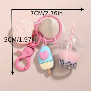 Niedliche Eiscreme Sandwich Keks Schlüssel bund Mini Perle Milch Tee tasse Harz Schlüssel bund Damenmode Anhänger Werbe geschenke - Product Image 4