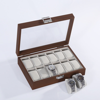 Organisateur de montres rétro en bois de noyer, boîte de rangement et de présentation à 3/6/10/12 emplacements, fenêtre transparente, logo personnalisé, couleur, emballage OEM/ODM