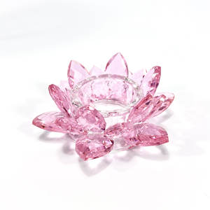 pink Crystal Lotus <strong>Tealight</strong> Candle <strong>Holder</strong> HT-1820 for Home Wedding Valentine's Day Decoration Green Crystal Votive Candlestick - Product Image 1