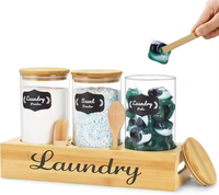 Compartiment à linge en verre en bois et support de stockage de détergent en poudre support élégant pour les articles ménagers essentiels