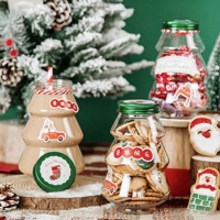 Bouteille en plastique PET en forme de sapin de Noël, jetable, pour jus, thé au lait, biscuits, bonbons, collations, pot de rangement, conteneur décoratif pour fête