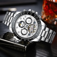 Montre mécanique entièrement automatique personnalisée, cadran à aiguilles lumineuses, bracelet en alliage d'acier inoxydable, montre multifonctionnelle pour hommes d'affaires
