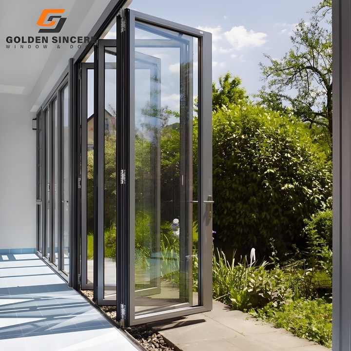 GS Custom Size Interior Folding Door Aluminum Glass Patio Door Heavy Duty Commercial Home Use