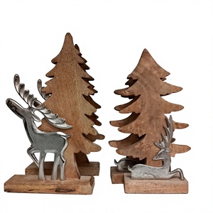 Décorations de Noël en bois avec cerf en métal, objets de décoration de table rustiques, ensembles cadeaux, décoration moderne pour la maison, respectueux de l'environnement - Product Image 1