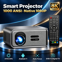 Projecteur multimédia natif 1080P HD, haut-parleur HiFi Android, vidéo, mise au point automatique, projecteurs pour la maison, l'hôtel, le cinéma, avec télévision numérique DVB-T2