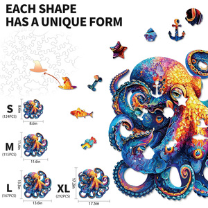 Puzzle éducatif personnalisé en bois éco-responsable découpé au laser, forme pieuvre irrégulière, 100-200 pièces, pour enfants de 8 ans et plus, unisexe, jeu DIY, boîte cadeau OEM - Product Image 2