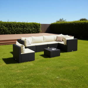 Ensemble de salon de jardin en polyrotin noir, taille moyenne, résistant aux UV, mobilier d'extérieur - Product Image 2