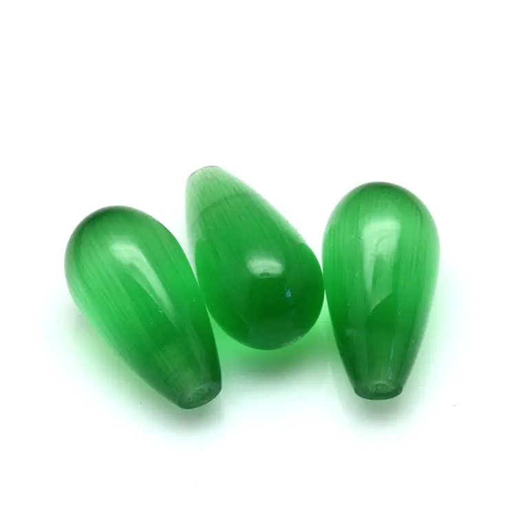 Alta Qualidade Atacado Metade Perfurado Verde Tear Drop Forma Sintético Cat Eye Stone Gemstone Beads para Fazer Brinco Jóias