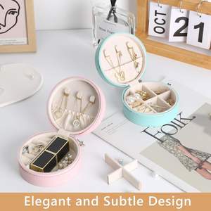 Petite boîte à bijoux de voyage avec poignée en cuir PU pour filles bagues boucles d'oreilles colliers organisateur mallette de rangement pour bijoux vente en gros - Product Image 6