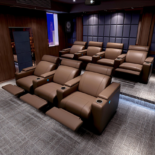 Designer Modern Home Theater Seating Set Electric Recliner Sofa with Cup Holders and USB Port Power Motion Theater Chairs
