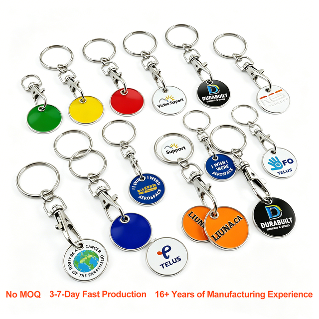 Custom Keychain Design Logo Metal Keyring Supermarket Shopping Cart Chip Trolley Token Coin Holder for Promotional Gifts