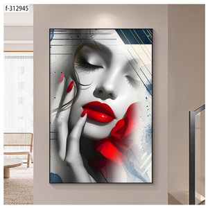 Cuadro de pared con marco de aluminio de alta gama, retrato de mujer, elegante juego de pinturas de porcelana de cristal para decoración de sala de estar - Product Image 4