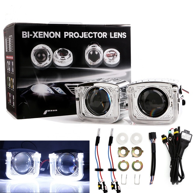 1Set 3 Inches 4300K 6000K 8000K HID Bi Xenon Headlight Projector Lens 12V DC 35W + U Angel Eyes H1 H4 H7