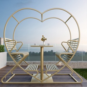Sedia a dondolo rossa amore all'aperto con tavolo a <span class=keywords><strong>cuore</strong></span> per cortile o punti panoramici arredamento per coppie - Product Image 3