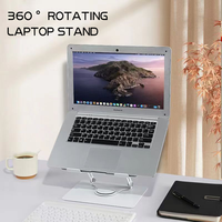 Support d'Ordinateur Portable Métallique Réglable Rotatif à 360 Degrés avec Refroidissement, Pliable et Hauteur Ajustable, Doté de Ventilateurs Intégrés USB