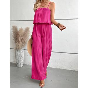 Nuevo Diseño Personalizado, Mono de Mujer de Alta Calidad, Sólido, Plisado, de Pierna Ancha - Product Image 3