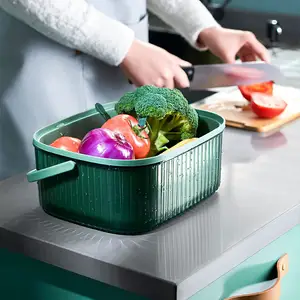 Panier d'égouttage de cuisine double couche créatif Panier à fruits et légumes Machine à laver le riz portable pour la cuisine