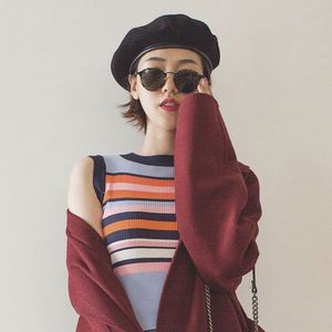 หมวกเบเร่ต์ขนสัตว์แบบปรับได้สำหรับผู้หญิง แฟชั่นฤดูใบไม้ร่วงและฤดูหนาว พร้อมขอบ PU - Product Image 3