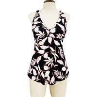 Ensemble tankini pour femme personnalisé OEM ODM, imprimé feuilles noires, col en V, bretelles réglables, maillot de bain deux pièces