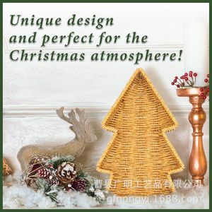 Christmas Tree Woven <b>Basket</b> Beige Polygonal Shape Food Container Snack Storage <b>Tray</b> - Product Image 2