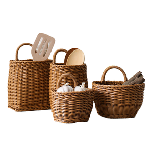 New Hand-woven Eco-Friendly Rattan Modern Geometric Multifunction Wall Hanging <b>Storage</b> <b>Basket</b> for Kitchen Living Room Debris - Product Image 1