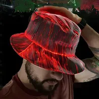 Cappello da Pescatore in Finta Pelle con LED a Fibra Ottica, Luminoso e Cambiacolore, per Discoteca, Bar, Hiphop, Feste e Spettacoli